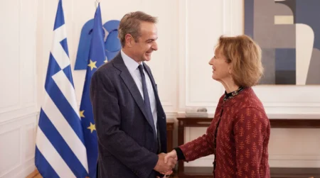 Συνάντηση του Πρωθυπουργού με την Πρόεδρο του Ευρωπαϊκού Συμβουλίου Έρευνας, καθηγήτρια Maria Leptin